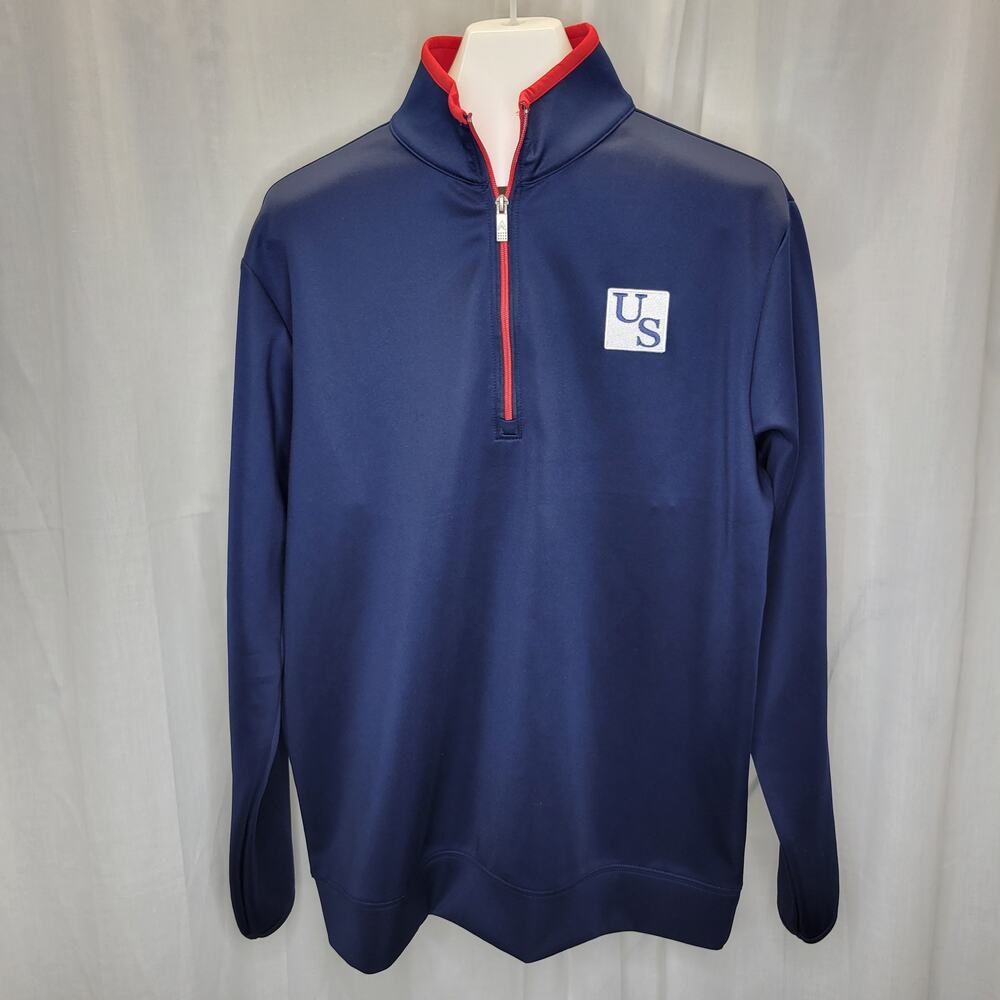 Antigua US Navy Polyester Blend 1/4 Zip with Red Trim Pullover, L